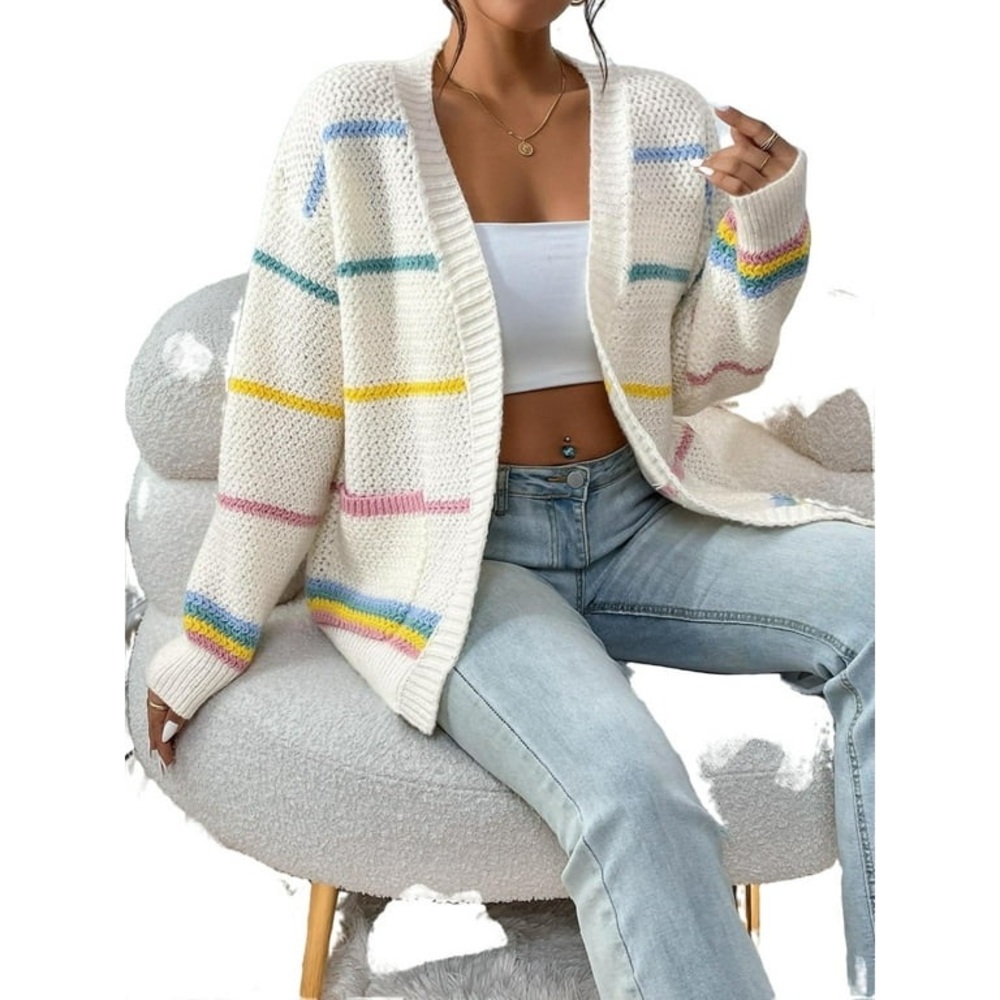 Casual Striped Long Sleeve Multicolor Women Cardigans (Women's) - Picture 7 of 8